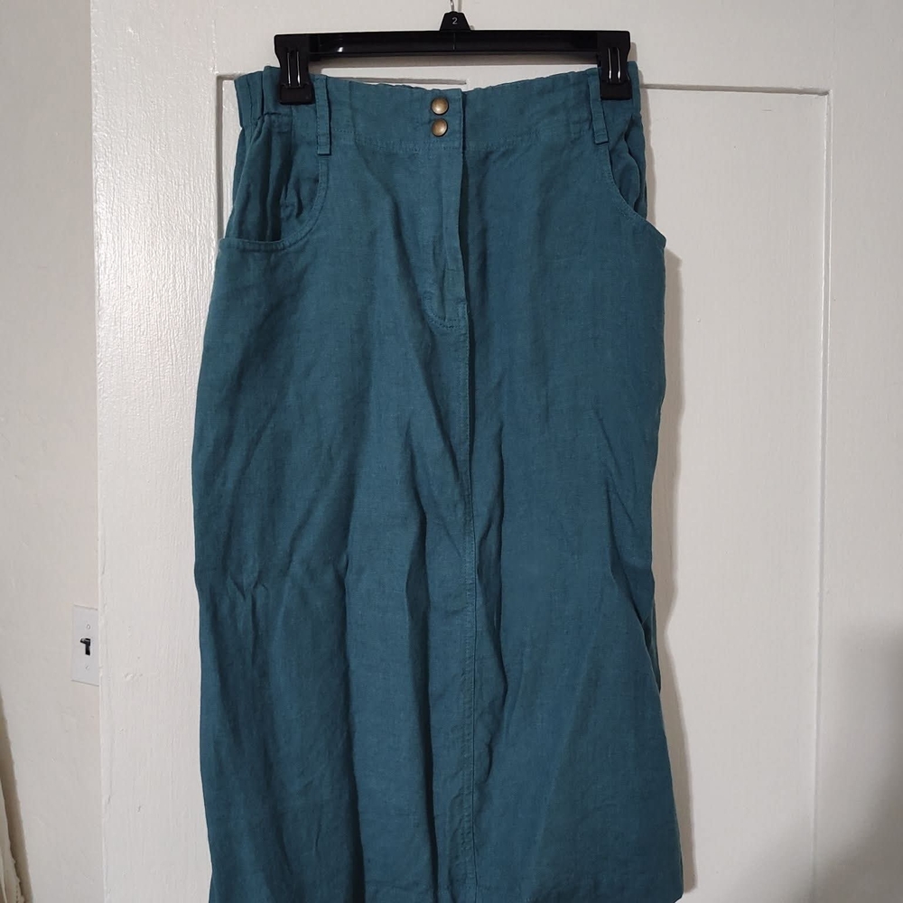 notPERFECTLINEN Teal Midi Skirt